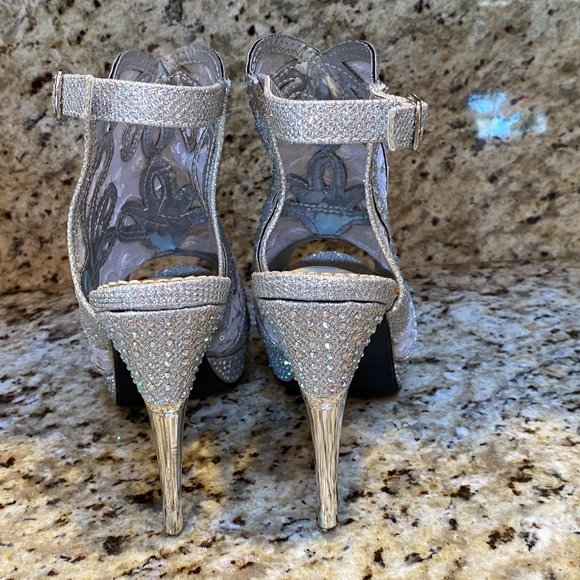 Rhinestone Sequin BLINGED Out Heels Wedding, Party, Prom, New Year! Size 10 - Picture 7 of 12